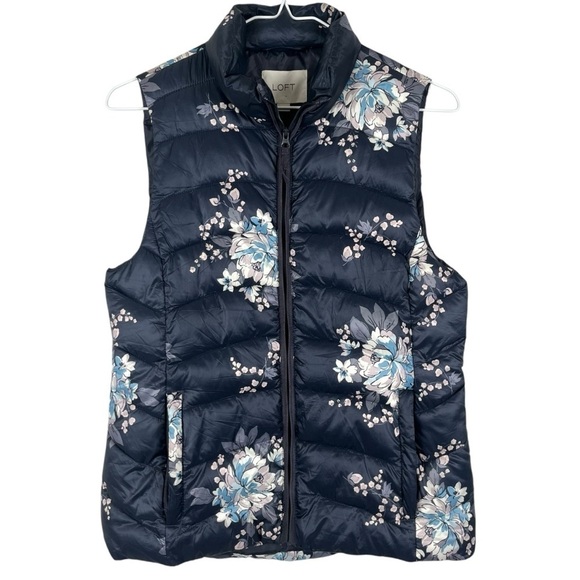 Loft Floral Women’s Puffer Vest Steel Grey Size XS - Picture 1 of 15